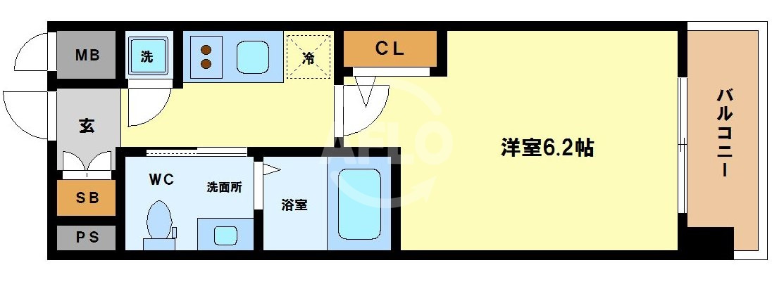 エスリード江戸堀の間取り|エスリード江戸堀　1Ｋタイプ