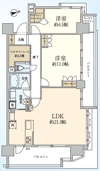 鴻巣市本町５丁目「グランセンチュリー鴻巣」の間取り|最上階の角部屋♪　4LDKを2LDKに変更したので一部屋ずつが広々しています♪
