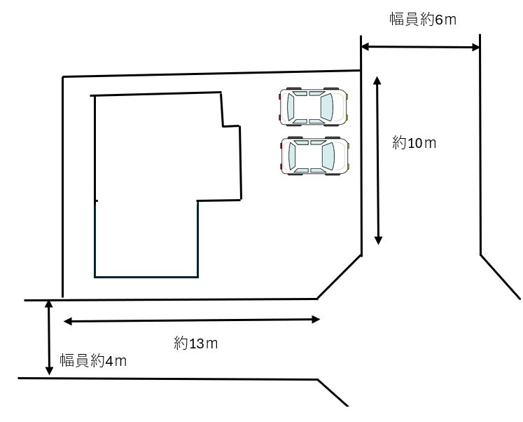 宇部市大字西岐波東片倉　戸建ての区画図|角地に位置し、敷地内は2台駐車可能です。