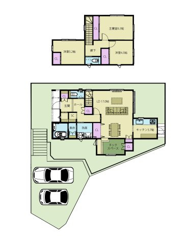 小郡市小郡第1-8棟（1号棟）の間取り|全居室収納付きで便利です。