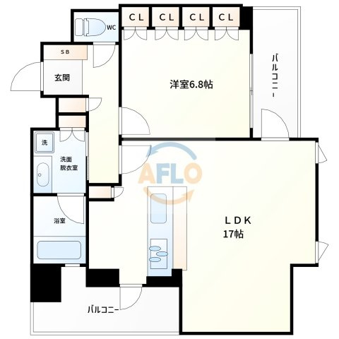 サンメゾン心斎橋セレブリテの間取り|サンメゾン心斎橋セレブリテ　広々とした間取