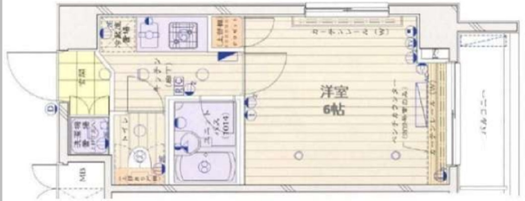 ルーブル大森伍番館の間取り|間取り　1K角部屋バストイレ別洋室
