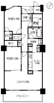 高槻市芥川町１丁目の賃貸マンションの間取り