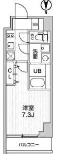 グラシアプレイス大森町の間取り|1K洋室7.3帖バストイレ別独立洗面台