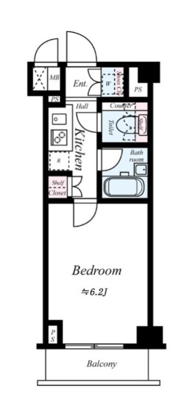 ルーブル蒲田七番館の間取り|1K洋室約6.2帖 バストイレ別