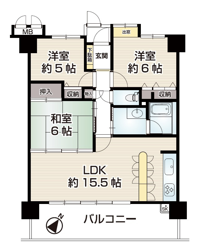 ロイヤルアーク明石江井ヶ島　9階の間取り|3LDKです。