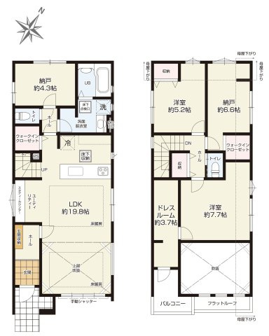 国分寺市富士本１丁目13期　中央線　国立駅　新築戸建の間取り