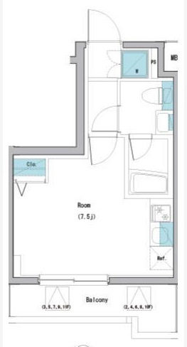 PREMIUM CUBEプレミアムキューブ大森本町の間取り|西向きバルコニーの1R洋室7.5帖バストイレ別独立洗面台！