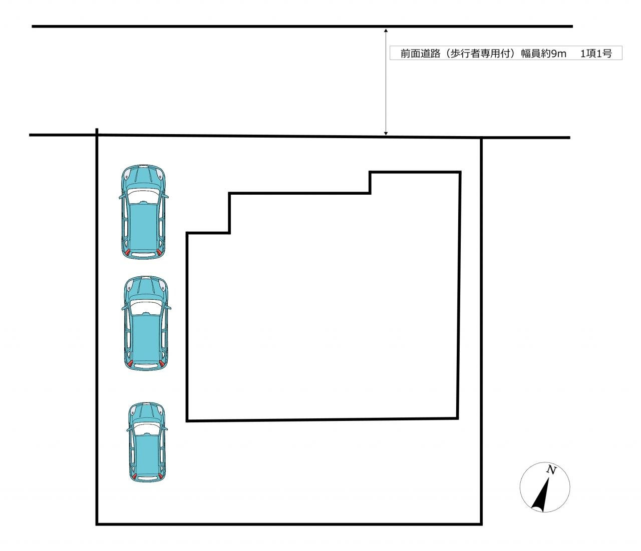 宇部市あすとぴあ５丁目　戸建ての区画図|敷地内最大3台駐車可能です。