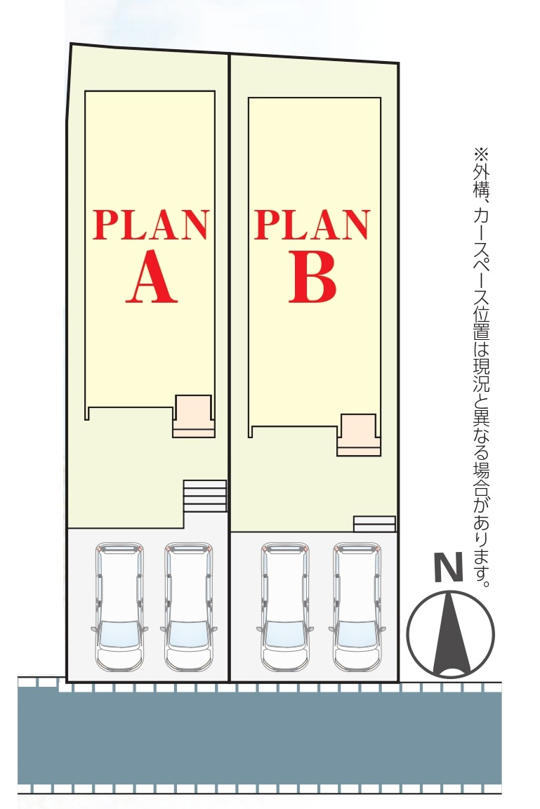 松戸市三矢小台２丁目新築戸建【矢切小学校：8分】の区画図|区画配置図