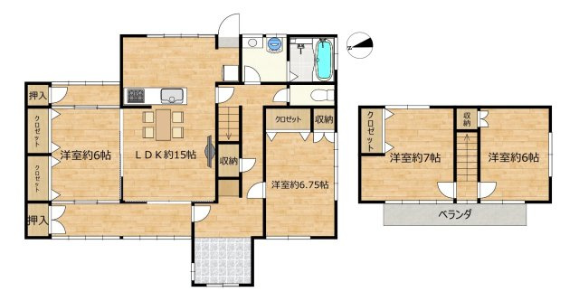 宇部市大字車地　戸建ての間取り|敷地内車庫付き、4LDKの物件です。