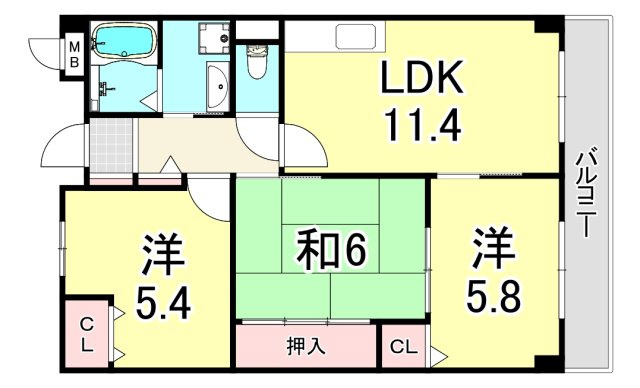 尼崎市大西町２丁目の賃貸マンションの間取り