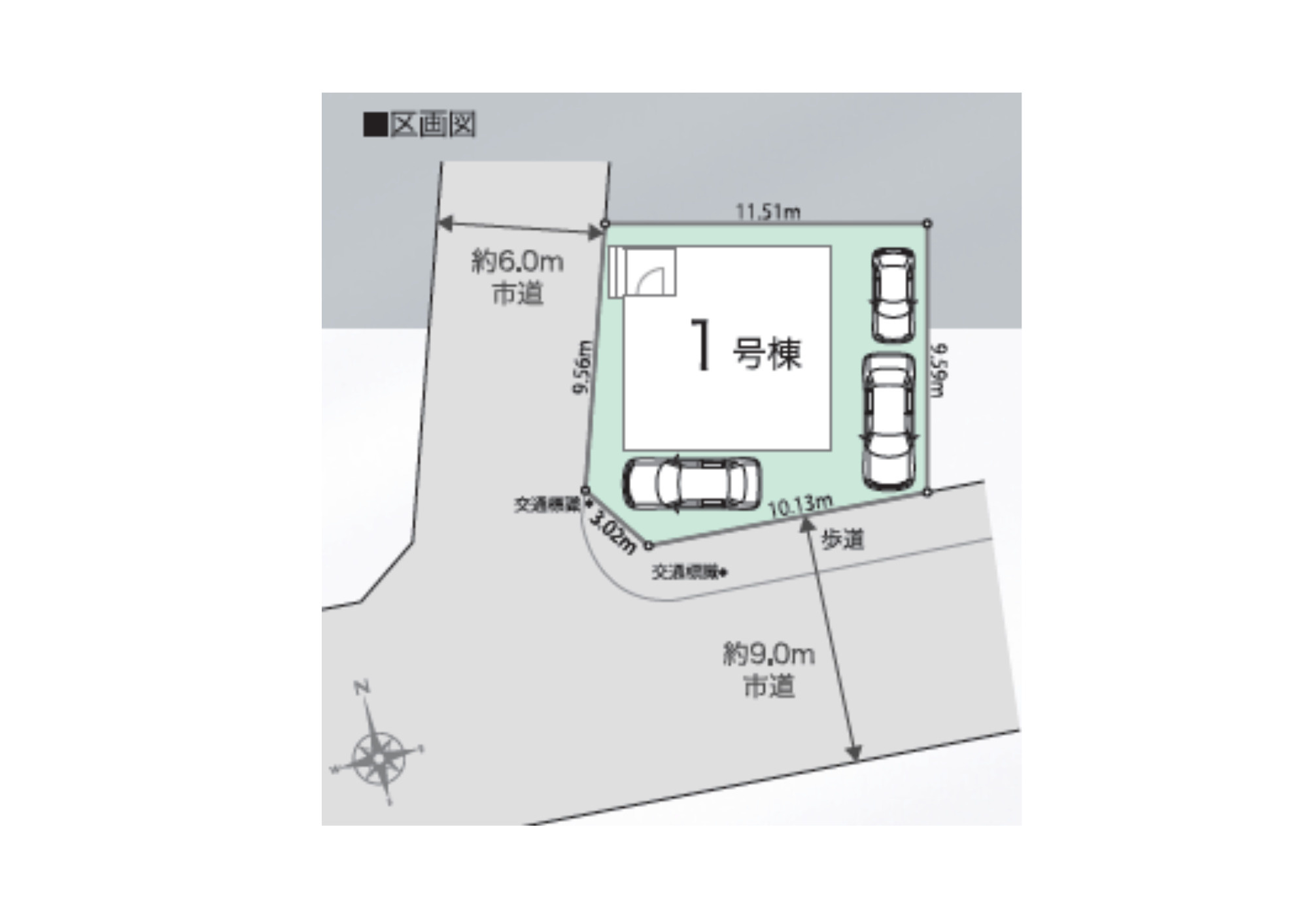 あきる野市小川東の区画図|道路が広く、駐車もしやすい配置です。