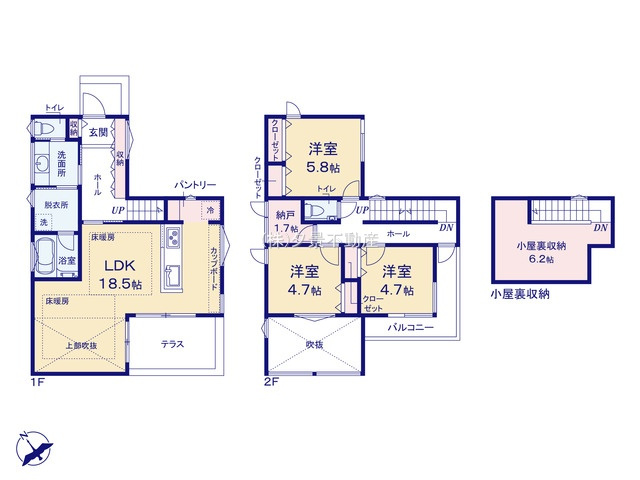 《仲介手数料無料》小金井市貫井南町２丁目15-5新築一戸建ての間取り