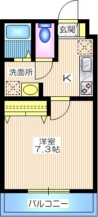 ミレネール中原Ｂの間取り|最上階南向き日当り良好　ゆとりの１Ｋ２５．２１平米