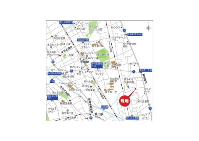 福生市熊川全2棟　1号棟の地図|熊川駅まで徒歩10分の立地です。16号から入ったところの落ちついた住宅街で日々をゆったり過ごせそうです。