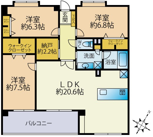ロイヤルマンションユトリテ田島の間取り|3LDK+S（納戸）、価格4980万円、専有面積91.98㎡、バルコニー面積11.59㎡ 