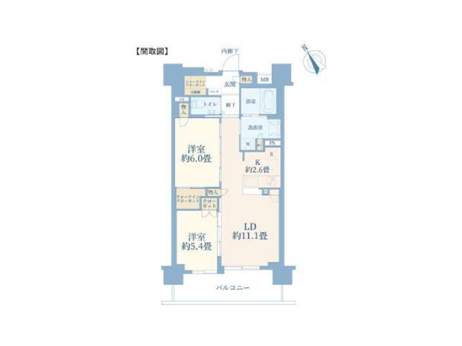 【間取り】 | デュオセーヌ相模原上溝駅前 | 2LDKは、リビングダイニングキッチンと二つの居室がある間取りでございます。夫婦や小さなお子さんのいるご家庭に特におすすめで、リビングで家族団らんを楽しみつつ、個室でプライベートな時間も確保できます。