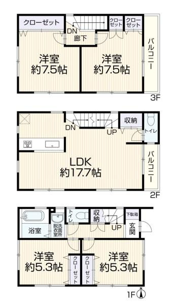 横浜市鶴見区駒岡１丁目の中古一戸建の間取り