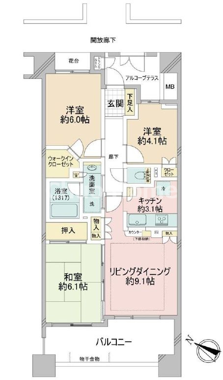 エスタガーデンの間取り|11階部分・南西向きにつきまして日当たり・通風・眺望良好