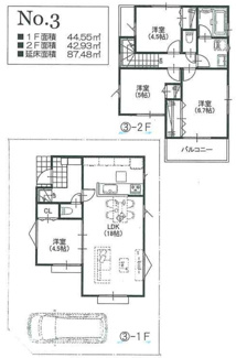 【土地図＋建物プラン例】 | 【仲介手数料無料！！】府中市栄町3丁目　売地（全4区画）1区画　4840万円 | ③参考プラン