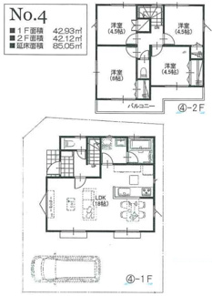 【土地図＋建物プラン例】 | 【仲介手数料無料！！】府中市栄町3丁目　売地（全4区画）1区画　4840万円 | ④参考プラン