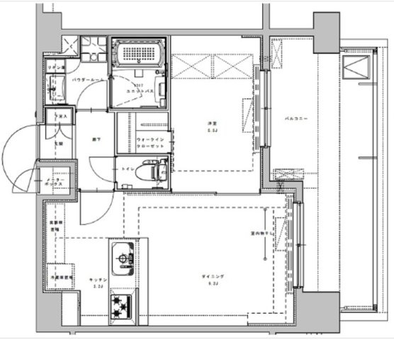 アジールコート大森西の間取り|カウンターキッチンにウォークインクローゼット付1LDK