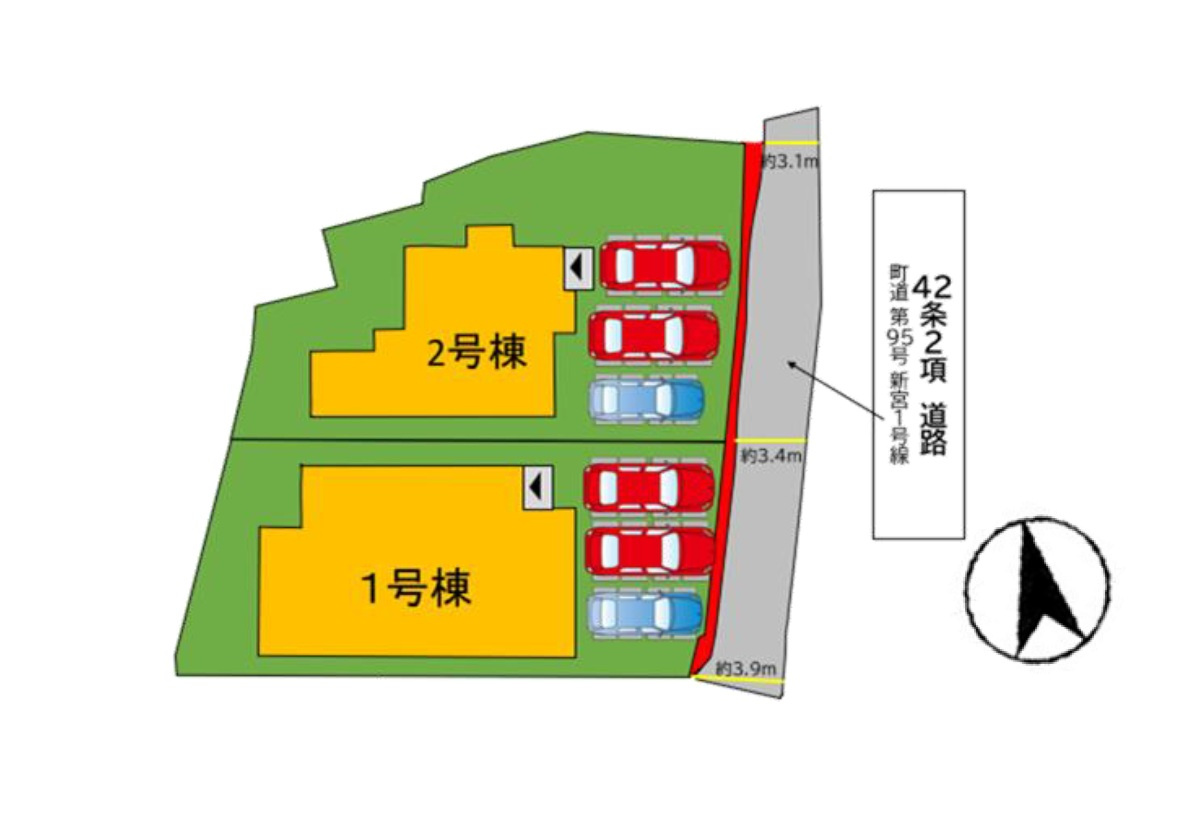 糟屋郡新宮町大字新宮第2-2棟（1号棟）の区画図|配置図（1号棟）