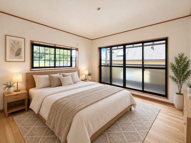 香芝市下田東3丁目の寝室|洋室8帖　（画像の家具はAIによって作成したものです）