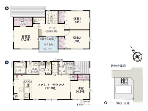 【間取り】 | 南側一面にLDKを配置した自然光が入りやすく明るい家。キッチンからも室内が見渡せるため開放感のある間取りになっています。隣接した洋室は暮らす人に合わせて様々な使い方ができそうですね。