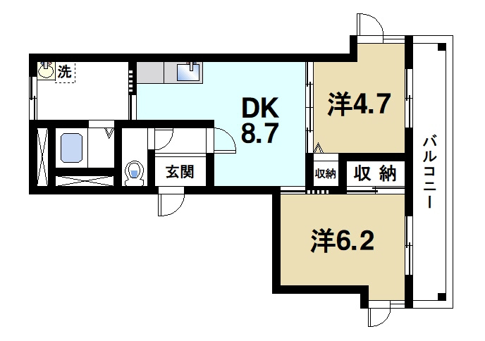 高畑マンションの間取り|南向きで日当たりバッチリ。ファミリーさんにおススメの間取りです。