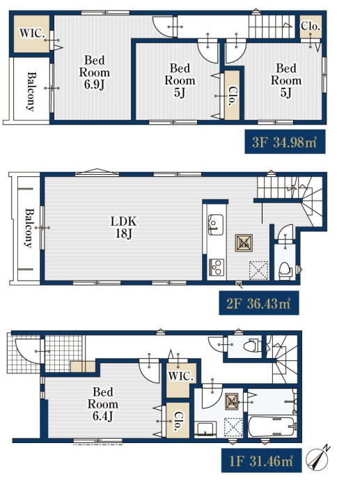 新築／和光市白子2丁目の間取り|3階建て4LDK