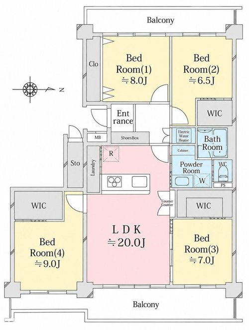南柏パークハウスA棟の間取り|4LDK+3WIC+パントリー