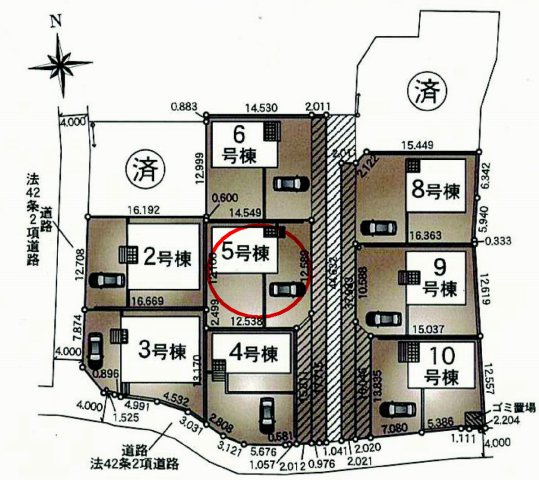 クレイドルガーデン前橋市青柳町第28　5号棟の区画図|駐車場３台ご用意しています！
並列駐車なので、車の出し入れもしやすいですよ！