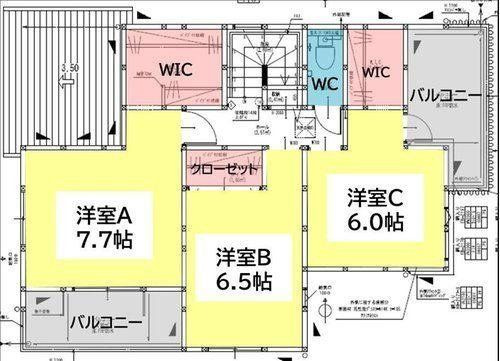 新築戸建 北九州市門司区大里原町Yの間取り|２階間取り図