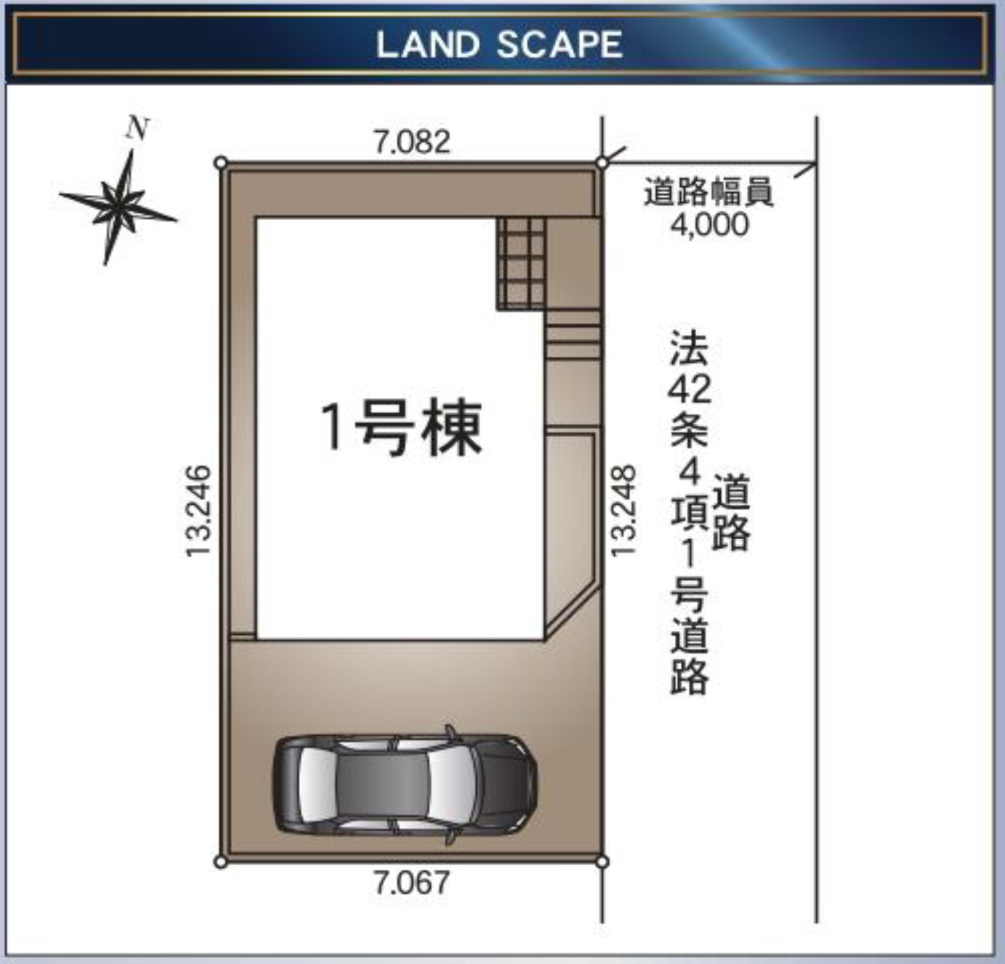 越谷市弥十郎新築戸建て◆3ナンバー駐車可の区画図|大型系の車や軽自動車なら2台可