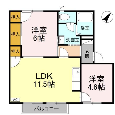 【間取り】 | フレグランス原B棟 | ２LDKのお部屋です