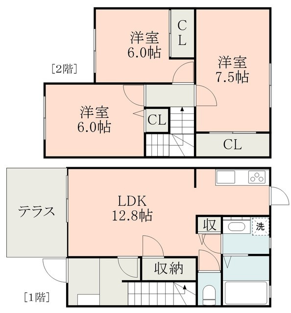熊本市南区出仲間８丁目のアパートの間取り