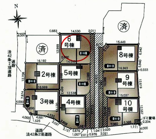 クレイドルガーデン前橋市青柳町第28　6号棟の区画図|駐車場３台ご用意しています！
並列駐車なので、車の出し入れもしやすいですよ！