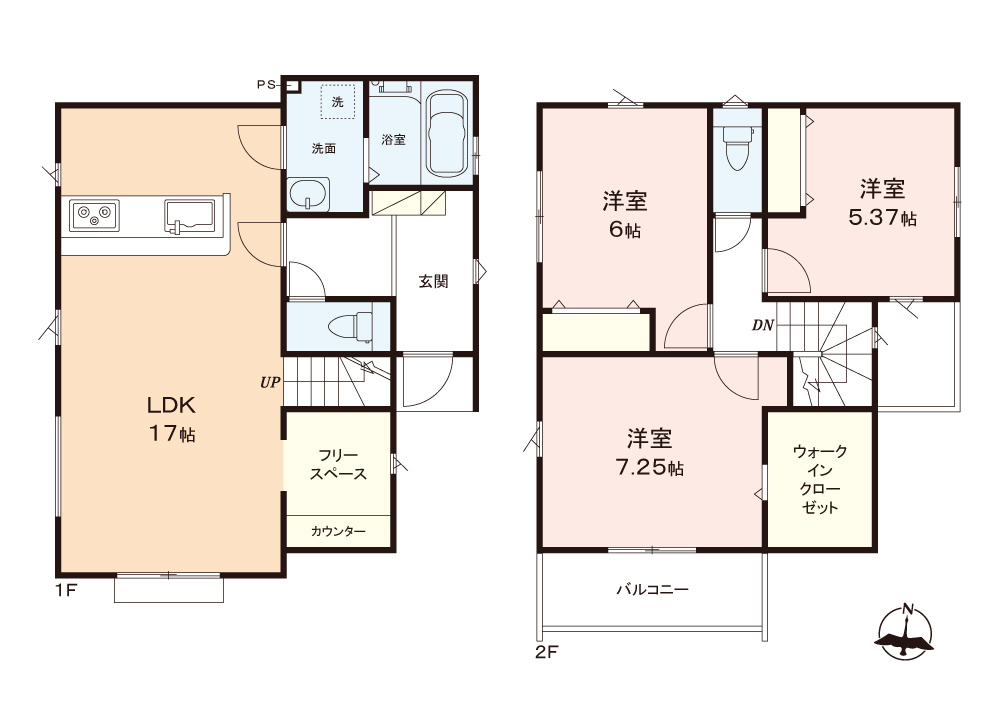 富士見市大字水子の新築一戸建の間取り|LDK17帖、全居室収納付きお部屋スッキリの3LDK！