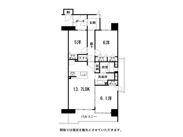 「利便性と開放感を享受する上層階住戸」高知市相生町アルファステイツ高知駅前　中古マンションの間取り|使いやすさを追求した、無駄のない洗練された空間レイアウト。