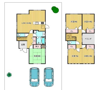 阪南市箱作　中古戸建の間取り|土地51.85坪　建物40.3坪　平成8年8月築