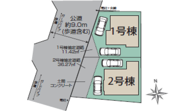 新築／入間郡三芳町上富　全2棟の区画図|駐車スペースあり（車種による）