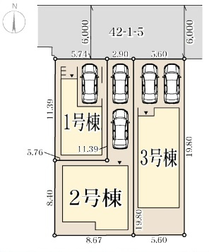 大阪市東住吉区公園南矢田　第8期　新築一戸建ての区画図|全3区画
