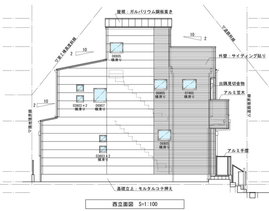 ハピクルタウン伊丹市瑞原3丁目建築条件付土地の完成予想図|西側立面図