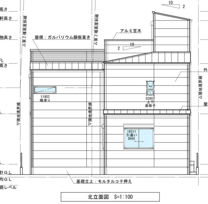 ハピクルタウン伊丹市瑞原3丁目建築条件付土地の完成予想図|北側立面図