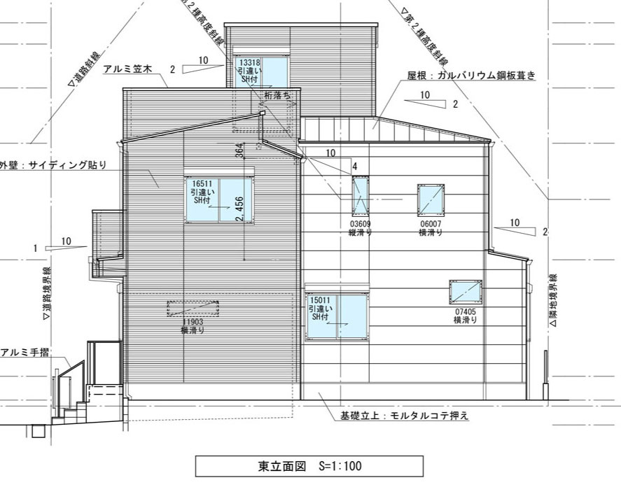 ハピクルタウン伊丹市瑞原3丁目建築条件付土地の完成予想図|東側立面図