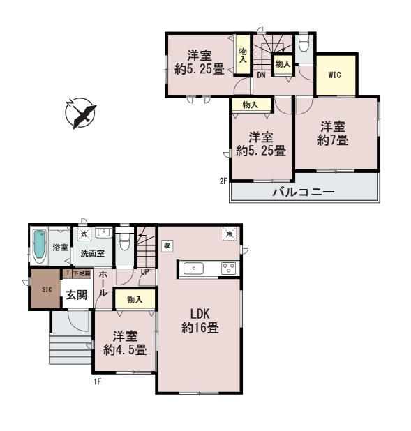 ハートフルタウン 　水戸市堀町2241番　Bの間取り|　
☆各部屋を最大限に広く使って頂けるよう、全居室に大容量の収納付き。玄関もスッキリ片付くSIC配備。全室明るい南西向き、二面窓で通風も良好です！