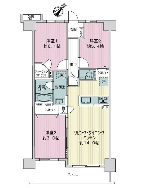 メイツ王子の間取り|メイツ王子：南東向き！全居室収納・窓が付いた３ＬＤＫリノベーション物件は住設備も充実！