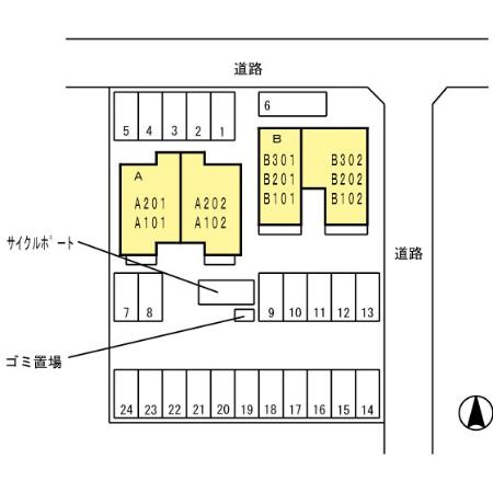 グランパルクききょう B棟の駐車場